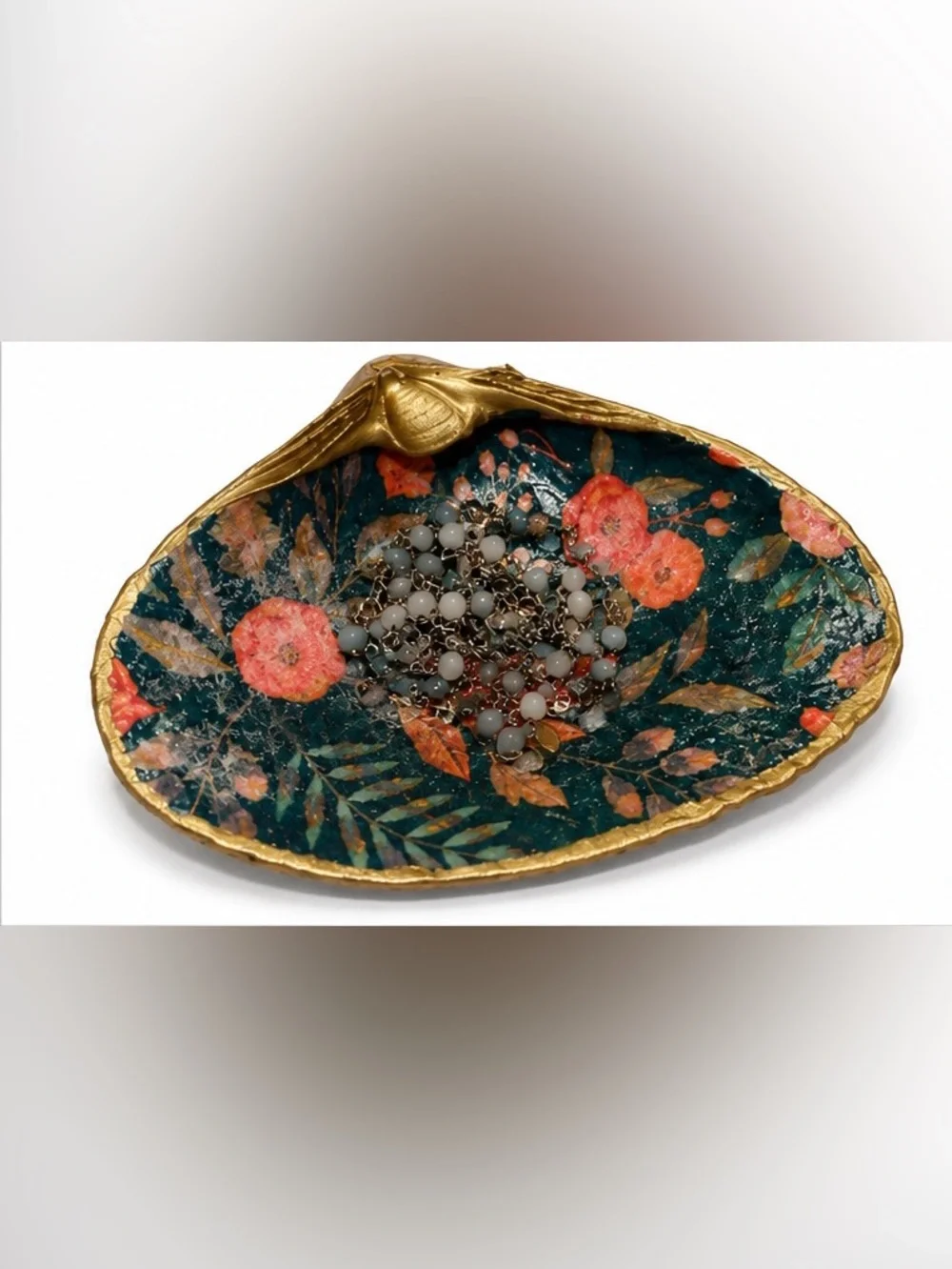 Handmade Floral Oyster Shell Trinket Dish